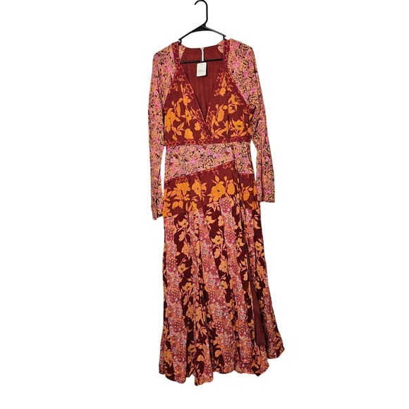 Free People Tilda Wrap Floral Maxi Dress Peach Gypsy Boho Womens Large NWT‎ - Picture 2 of 8